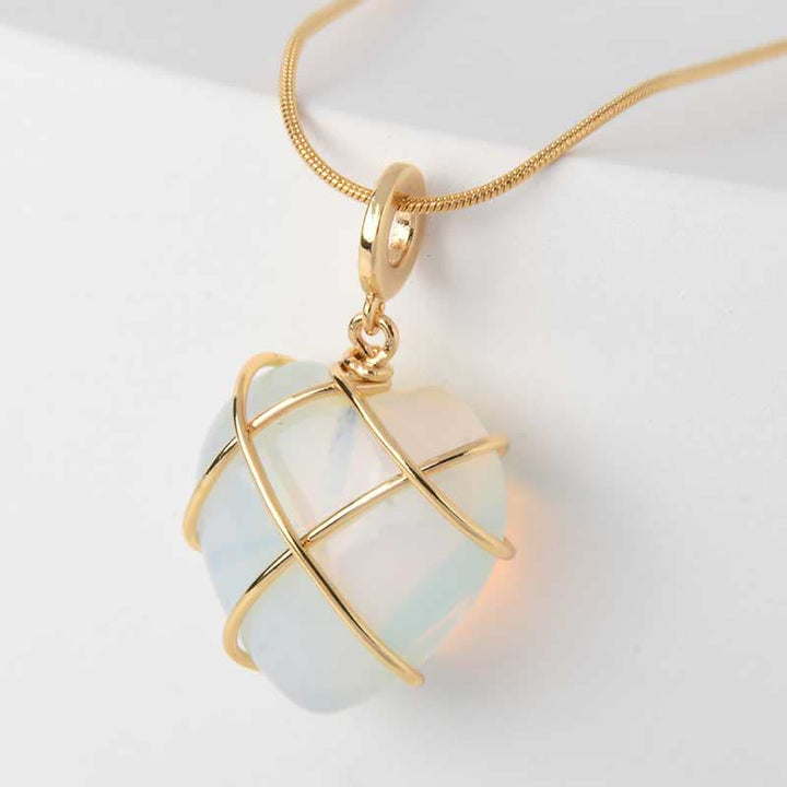Collier en quartz rose en forme de cœur avec pierres précieuses Olivenorma 