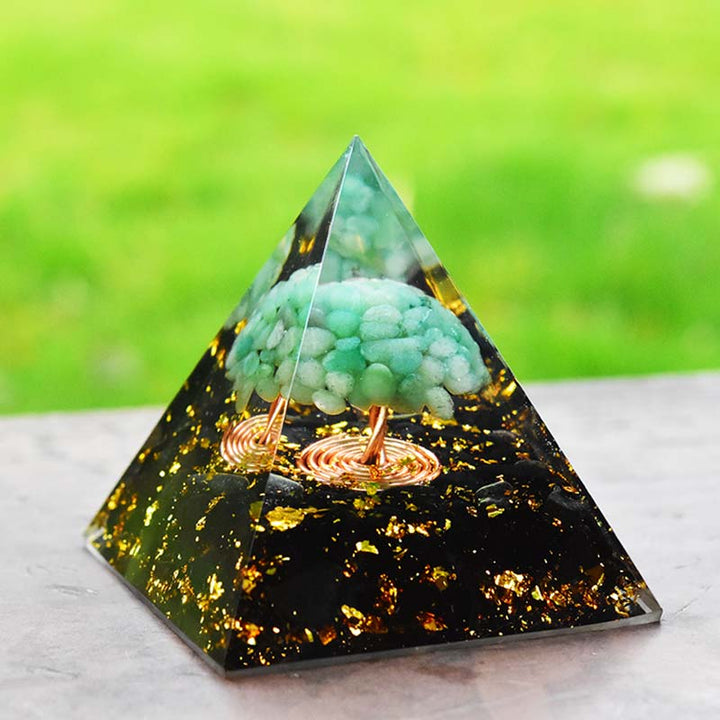Pyramide d'orgone d'arbre de vie en obsidienne aventurine verte Olivenorma