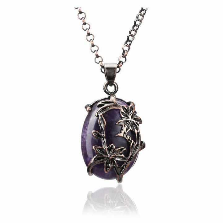 Collier en cristal enveloppé de fleurs en laiton et améthyste Olivenorma