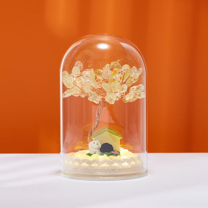 Décoration d'arbre Feng Shui avec couvercle en verre cristal naturel Olivenorma 