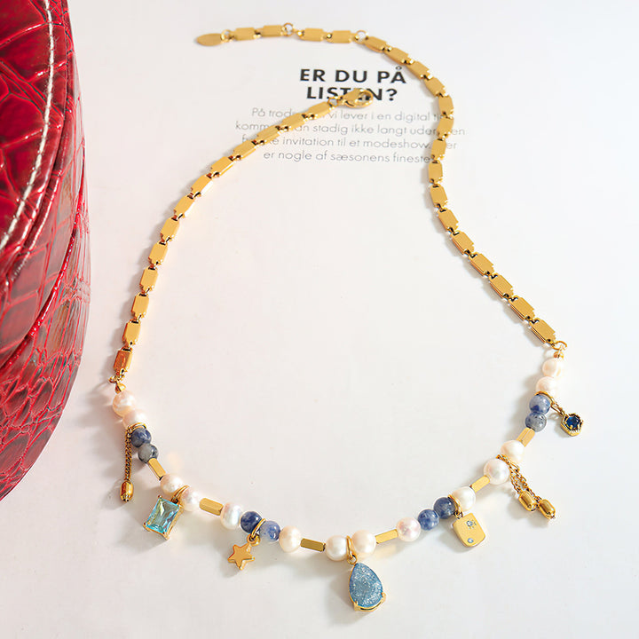 Collier avec pendentif étoile en perles d'aigue-marine Olivenorma 