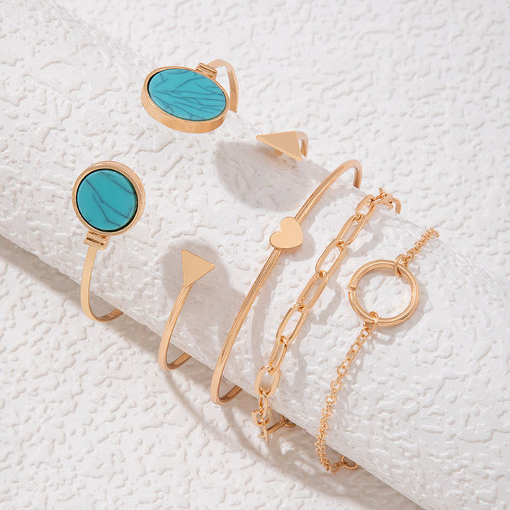 Ensemble de cinq bracelets ouverts en alliage de pierre naturelle Olivenorma 