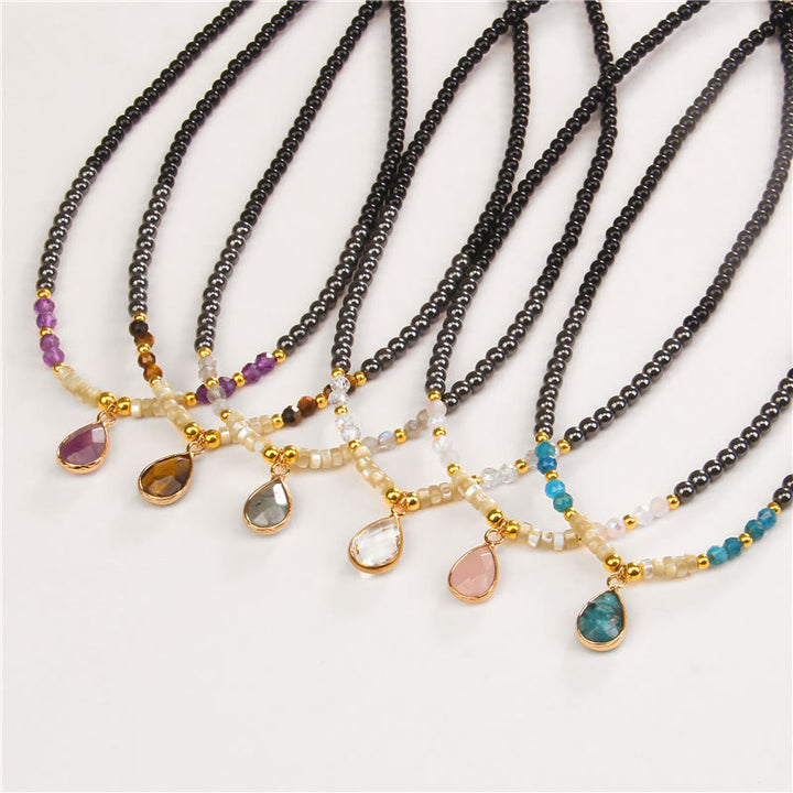 Collier pendentif en pierre précieuse en verre à facettes en obsidienne naturelle Olivenorma