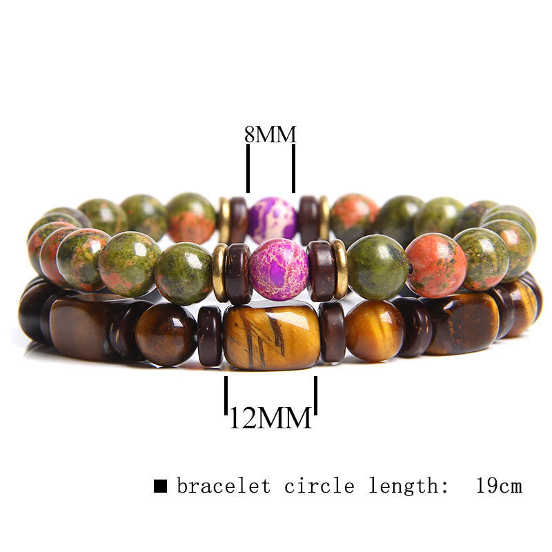 Ensemble de bracelets en pierre d'œil de tigre turquoise africaine Olivenorma
