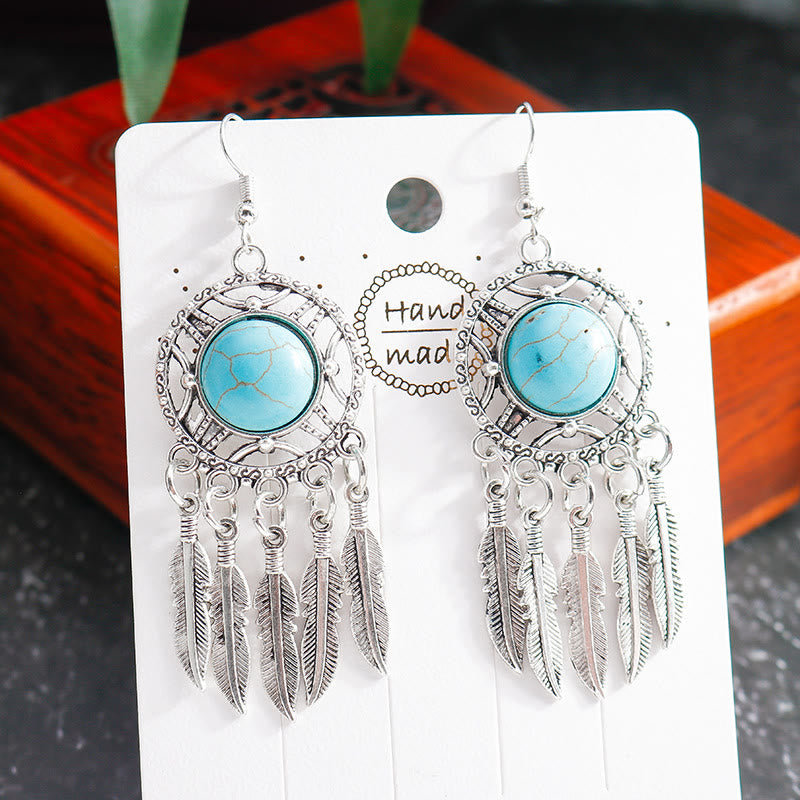 Boucles d'oreilles à pompons en plumes turquoise style bohème Olivenorma - image 5