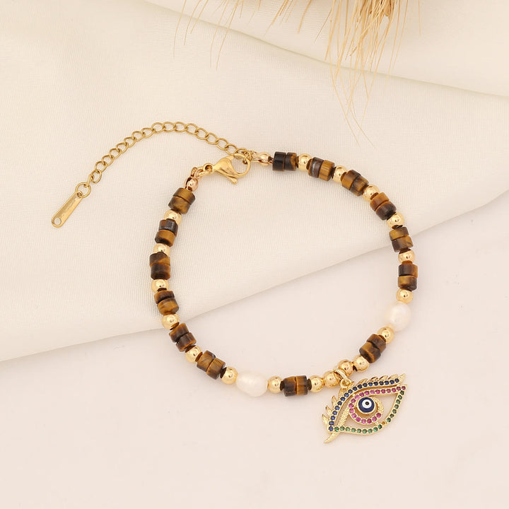 Bracelet en cuivre et perles d'eau douce en pierre naturelle Olivenorma
