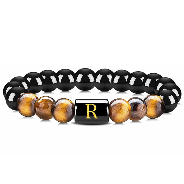 Bracelet en œil de tigre avec lettre en obsidienne - Œil de tigre et obsidienne - R - image 20