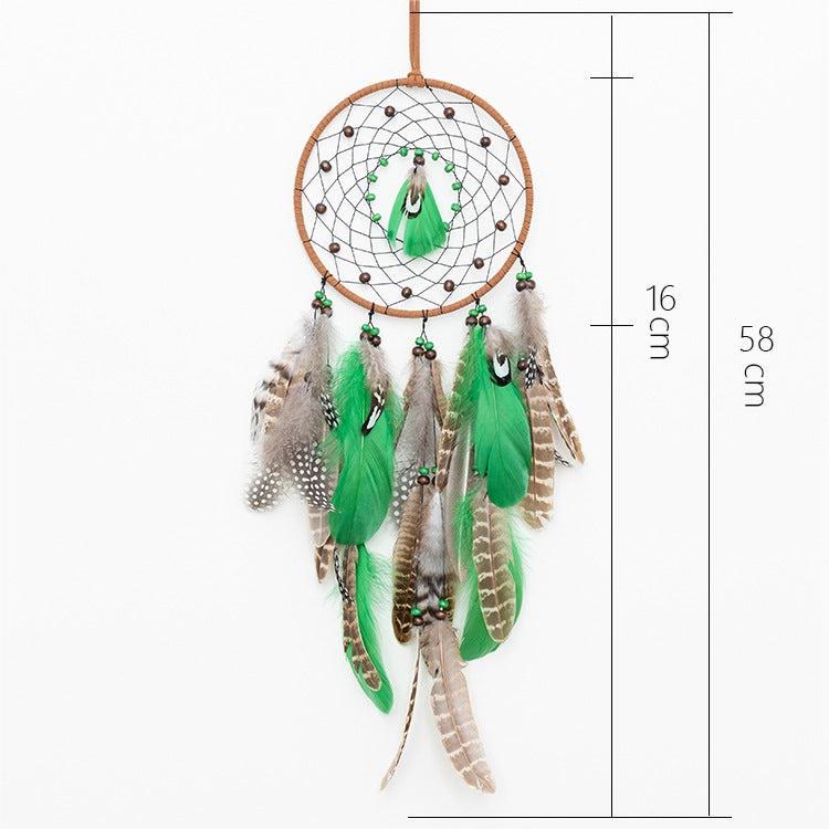 Perles en bois vert naturel Olivenorma Attrape-rêves en plumes de paon 