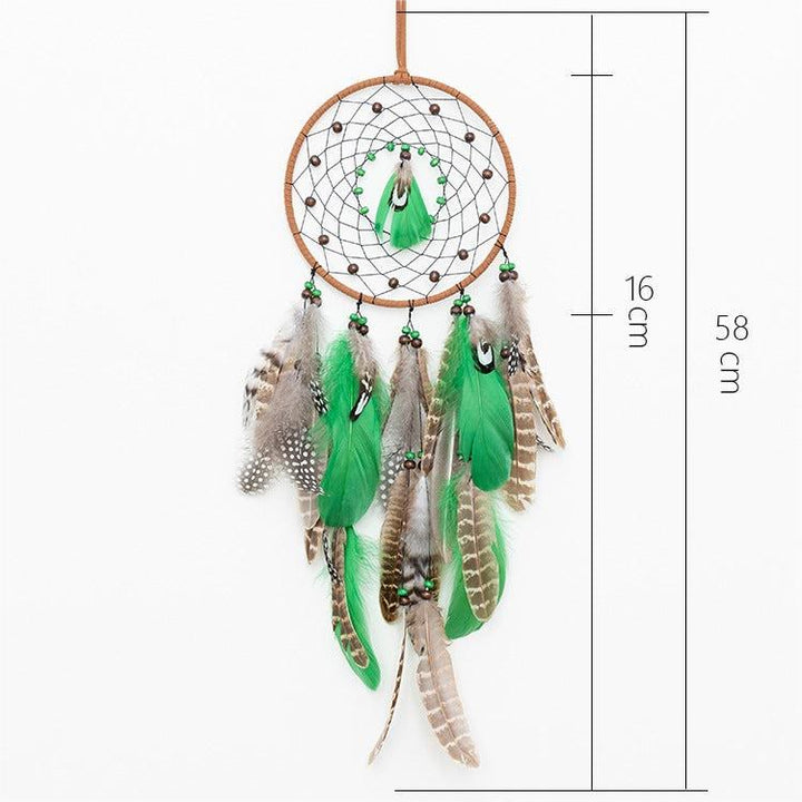 Perles en bois vert naturel Olivenorma Attrape-rêves en plumes de paon 
