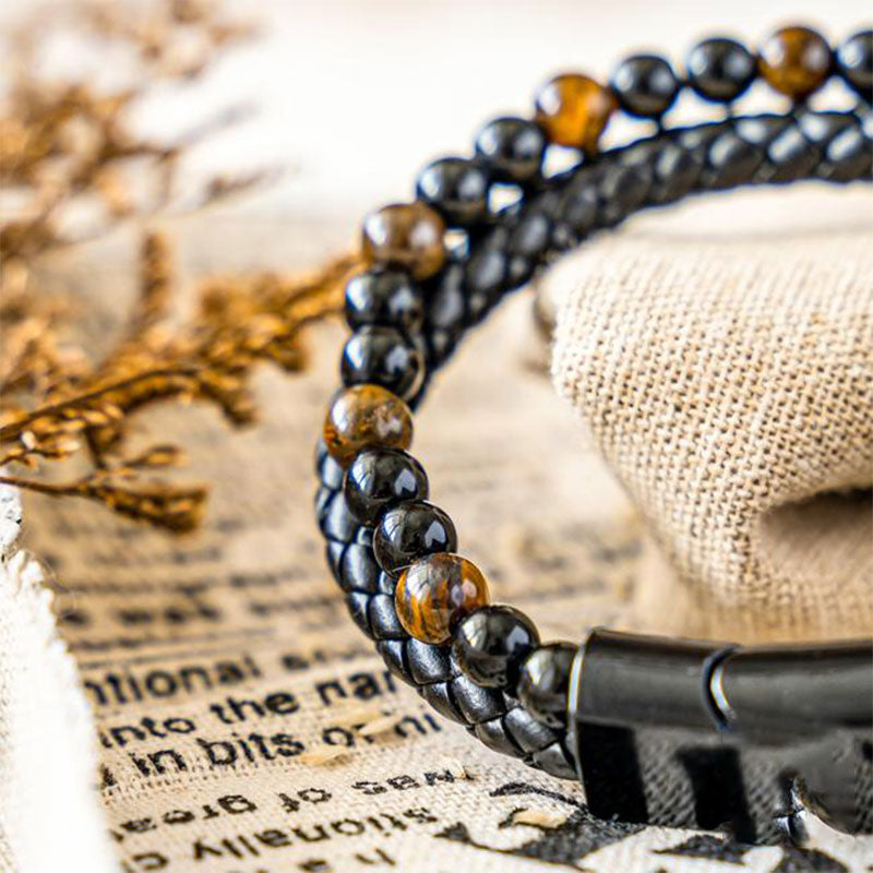Bracelet en cuir tressé pour homme avec œil de tigre - image 5
