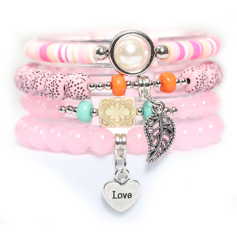 Ensemble de bracelets à breloques en forme de cœur et de feuille Olivenorma 