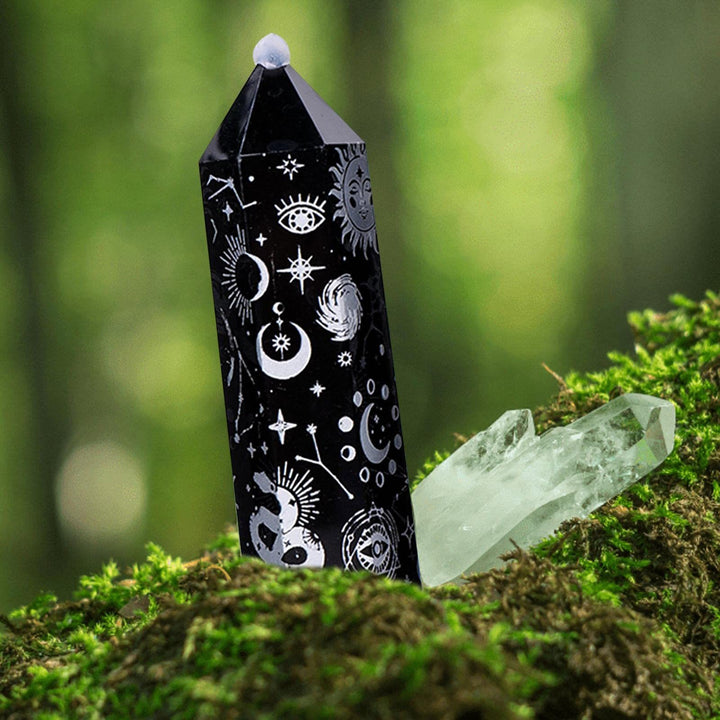Tour de cristal d'obsidienne Olivenorma Baguettes de cristal hexagonales