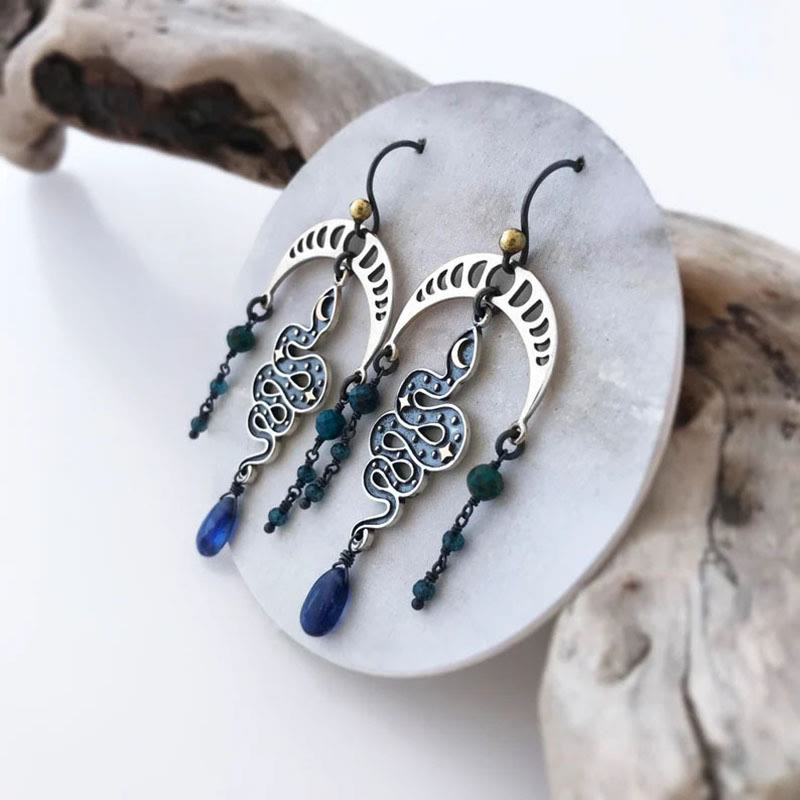 Boucles d'oreilles Olivenorma Moon Star Snake Boucles d'oreilles pendantes en saphir
