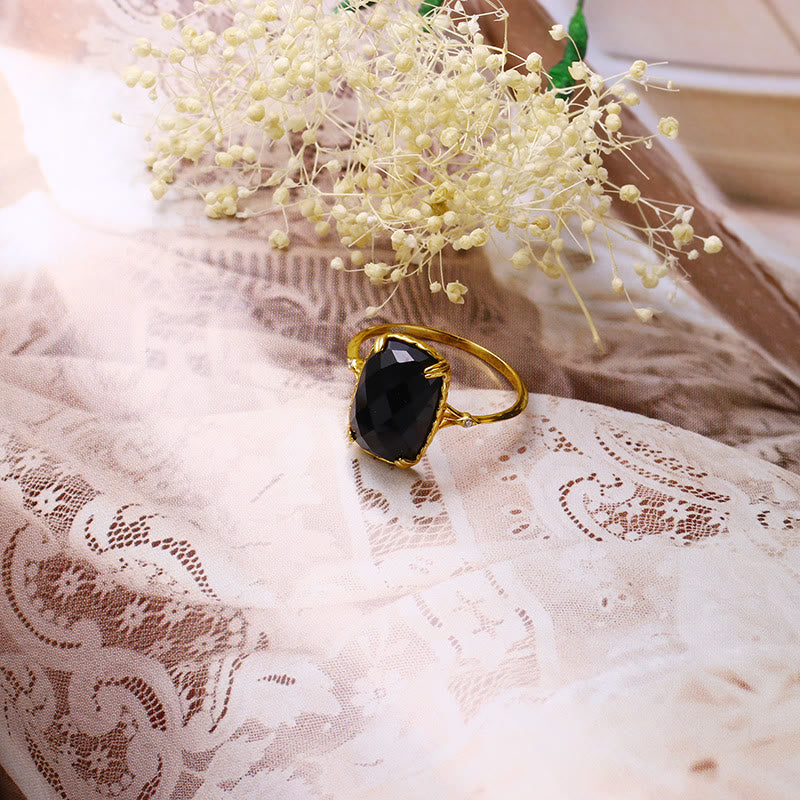 Bague vintage Olivenorma grande aigue-marine carrée en onyx noir