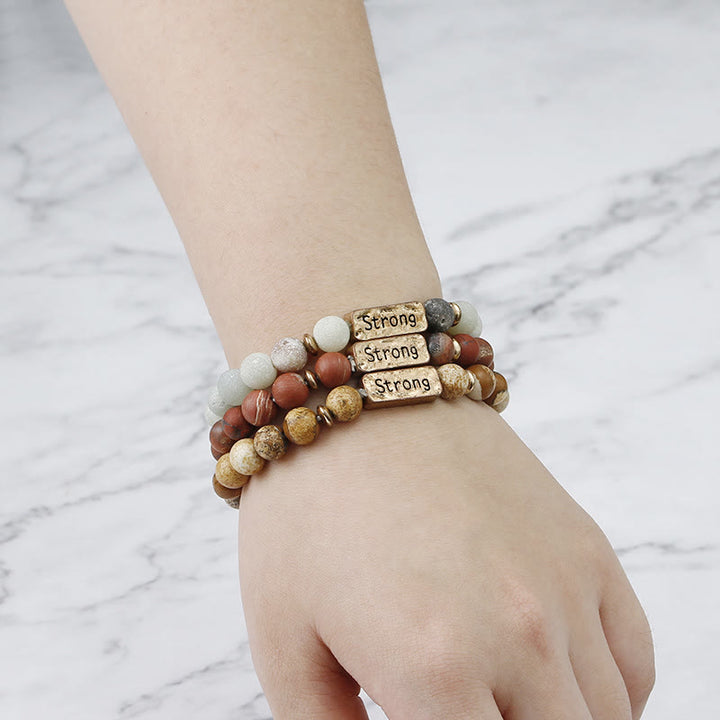 Bracelet gravé solide en pierres précieuses naturelles Olivenorma