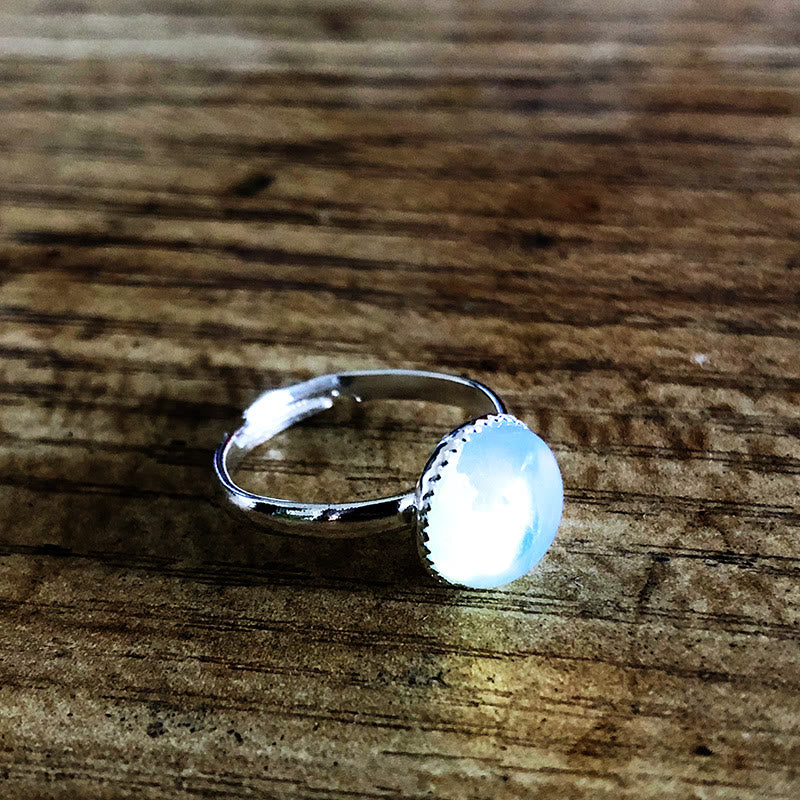 Bague ajustable simple en demi-cercle avec opale et pierre de lune Olivenorma