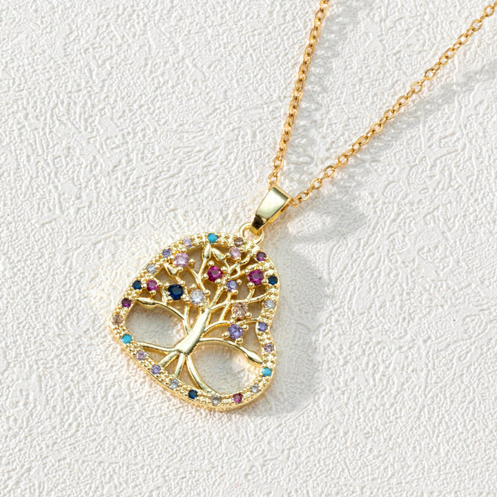 Collier pendentif clavicule arbre de vie rond creux en zircon Olivenorma