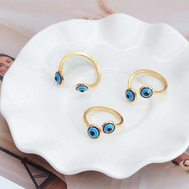 Bague Olivenorma en plaqué or avec zircon blanc et mauvais œil pour femme