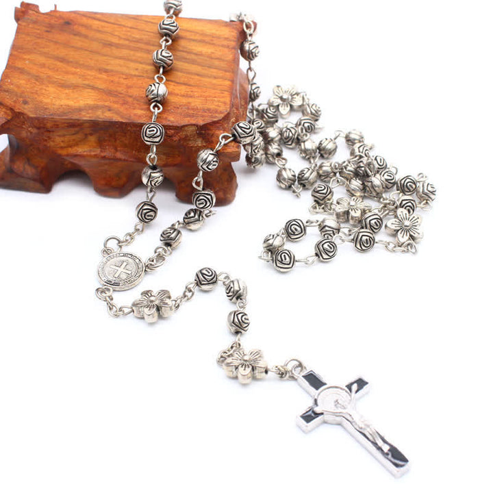 Collier chapelet de prière avec croix rose Olivenorma 