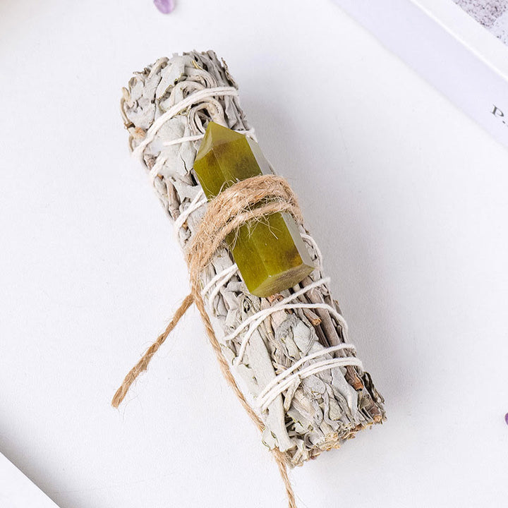 Prisme hexagonal en cristal de sauge blanche Olivenorma pour décoration d'aromathérapie 