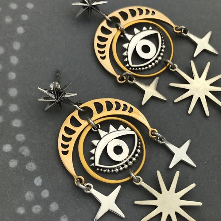 Boucles d'oreilles Olivenorma Evil Eye Étoile Lune Sorcière