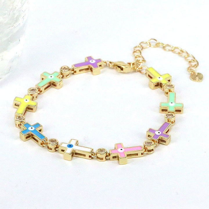 Bracelet en alliage de perles croisées contre le mauvais œil dégoulinant de couleur Olivenorma 