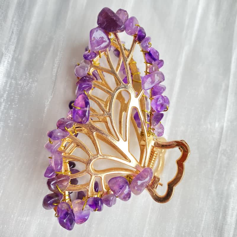 Épingle à cheveux en forme de papillon en améthyste ou quartz rose