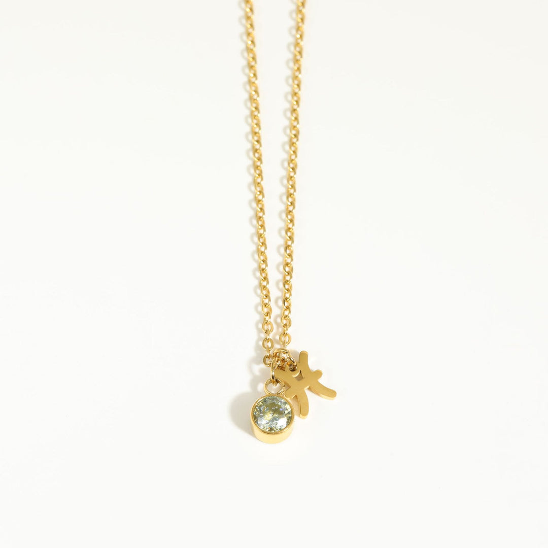 Collier en acier inoxydable avec pierre de naissance et runes du zodiaque Olivenorma - Poissons et Aigue-marine - image 6
