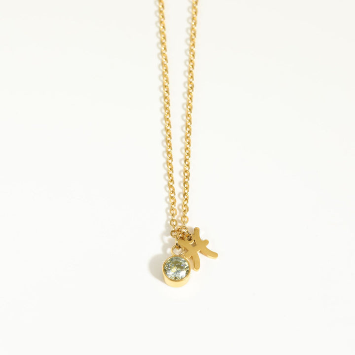 Collier en acier inoxydable avec pierre de naissance et runes du zodiaque Olivenorma - Poissons et Aigue-marine - image 6