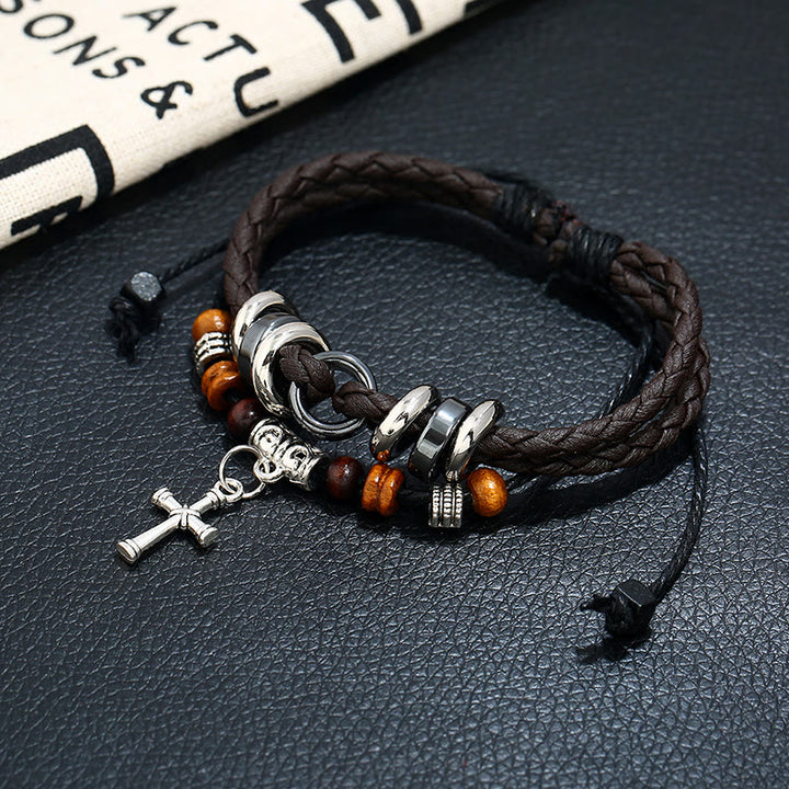 Bracelet en cuir tressé multicouche ajustable Olivenorma - image 4
