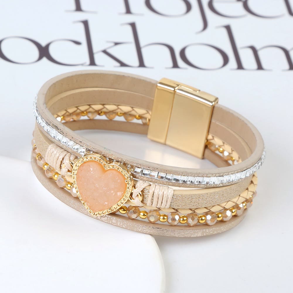 Bracelet en cuir tressé multicouche en forme de cœur Olivenorma