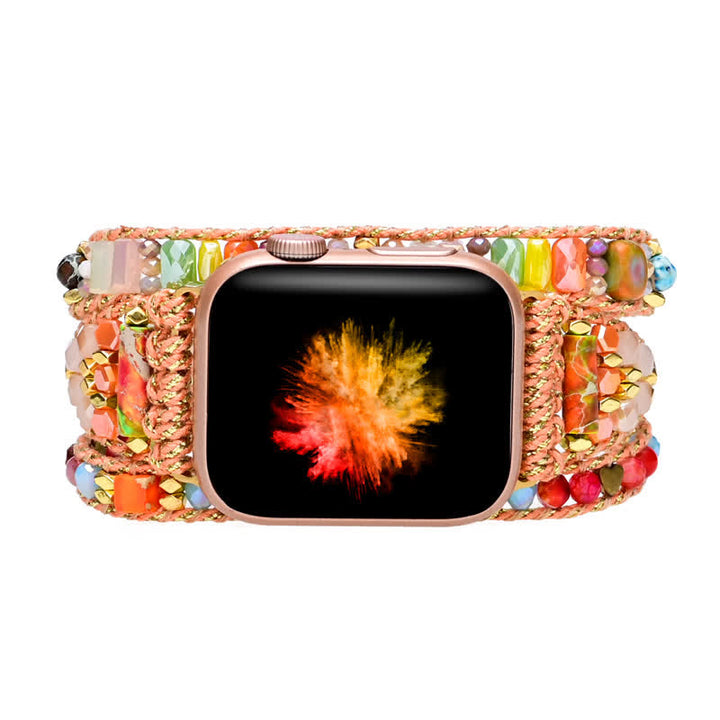 Bracelet enveloppant pour Apple Watch avec cristaux roses naturels et pierres précieuses colorées Olivenorma