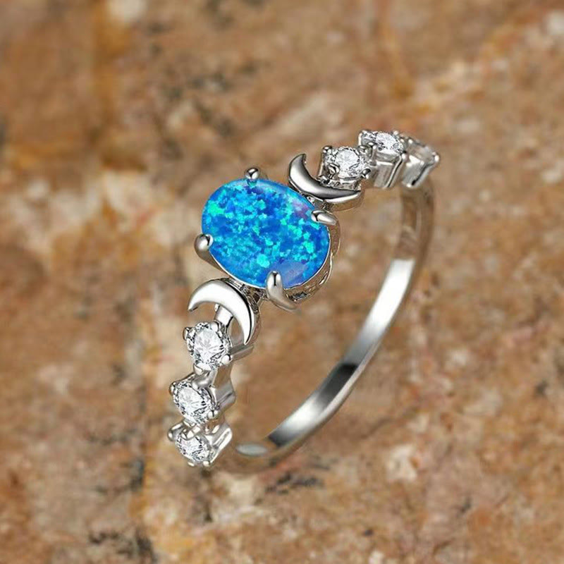 Bague en opale avec phases de lune croissantes Olivenorma « Pierre de purification » - Opale bleue#Argent - Taille UK V1/2 (US 11) - image 4