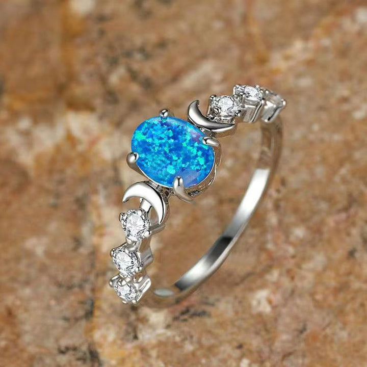 Bague en opale avec phases de lune croissantes Olivenorma « Pierre de purification » - Opale bleue#Argent - Taille UK V1/2 (US 11) - image 4