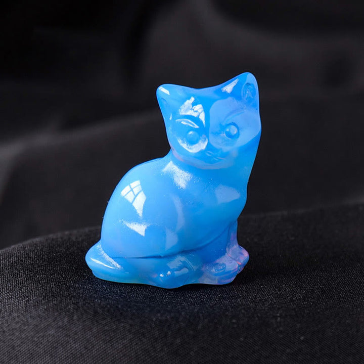 Décoration en pierre précieuse sculptée en forme de chat porte-bonheur en cristal naturel Olivenorma - Opalite bleue - image 42