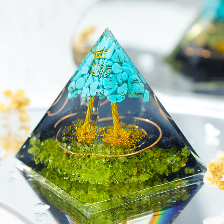 Pyramide d'orgone arbre de vie turquoise Olivenorma