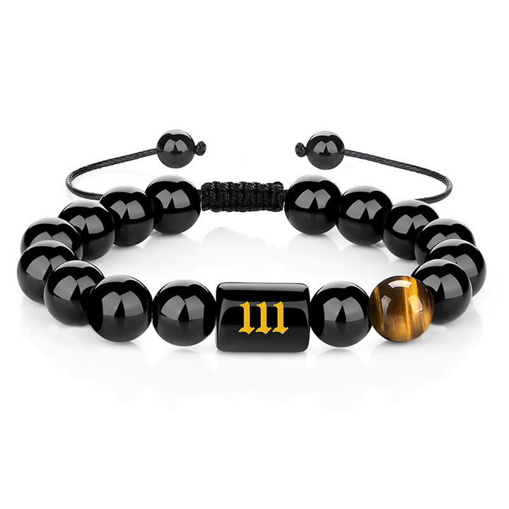 Bracelet Olivenorma en perles d'obsidienne de 10 mm avec numéro de mode 000-999 
