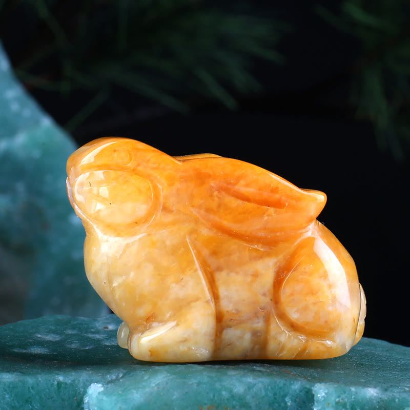 Décoration en pierre précieuse sculptée en forme de lapin avec 12 signes du zodiaque en cristal Olivenorma 