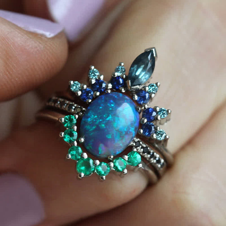 Ensemble de bagues Olivenorma en saphir et opale 3 pièces