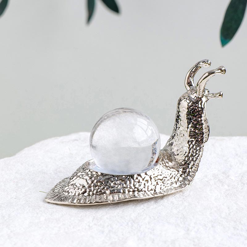 Support de boule de cristal naturel Olivenorma, petite décoration en pierre précieuse en forme d'escargot - Cristal clair - Argent - image 5