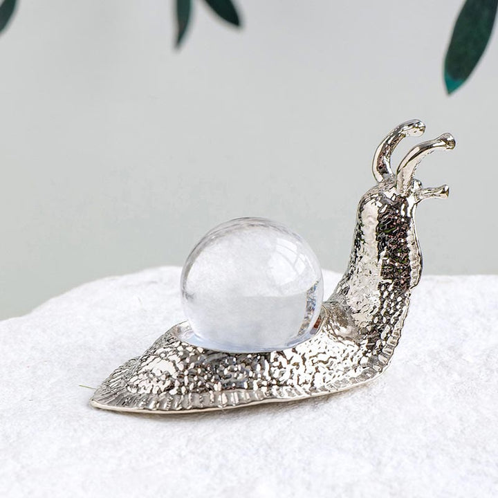 Support de boule de cristal naturel Olivenorma, petite décoration en pierre précieuse en forme d'escargot - Cristal clair - Argent - image 5