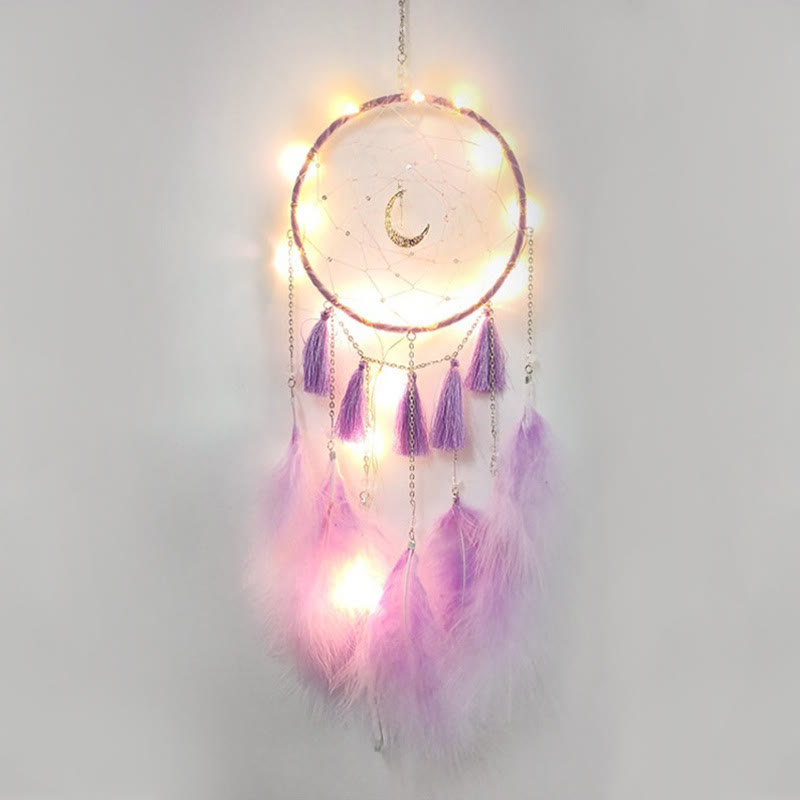 Pendentif attrape-rêves en forme de lune en plumes blanches de fée Olivenorma