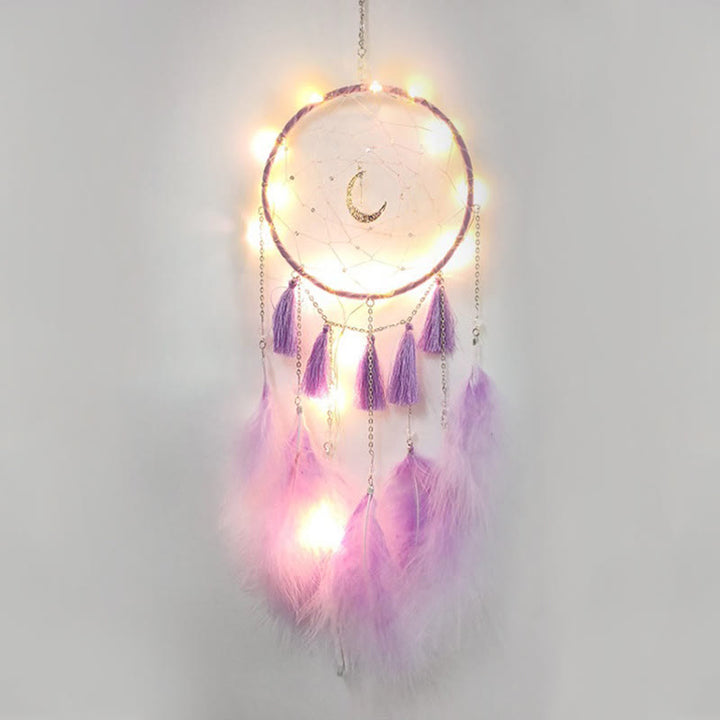 Pendentif attrape-rêves en forme de lune en plumes blanches de fée Olivenorma