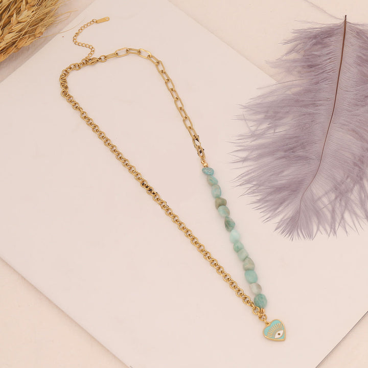 Ensemble collier, bracelet et boucles d'oreilles en amazonite naturelle contre le mauvais œil Olivenorma 
