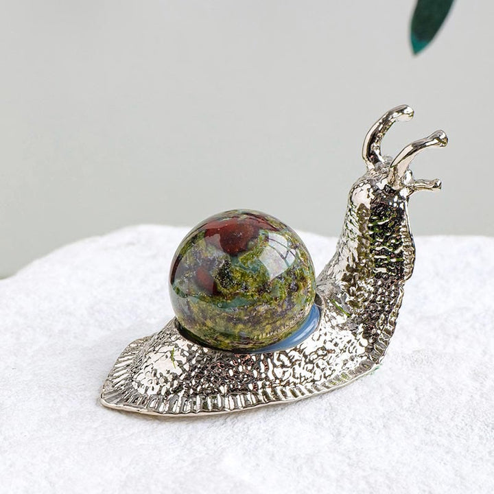 Support de boule de cristal naturel Olivenorma, petite décoration en pierre précieuse en forme d'escargot - Pierre de sang de dragon - Argent - image 23