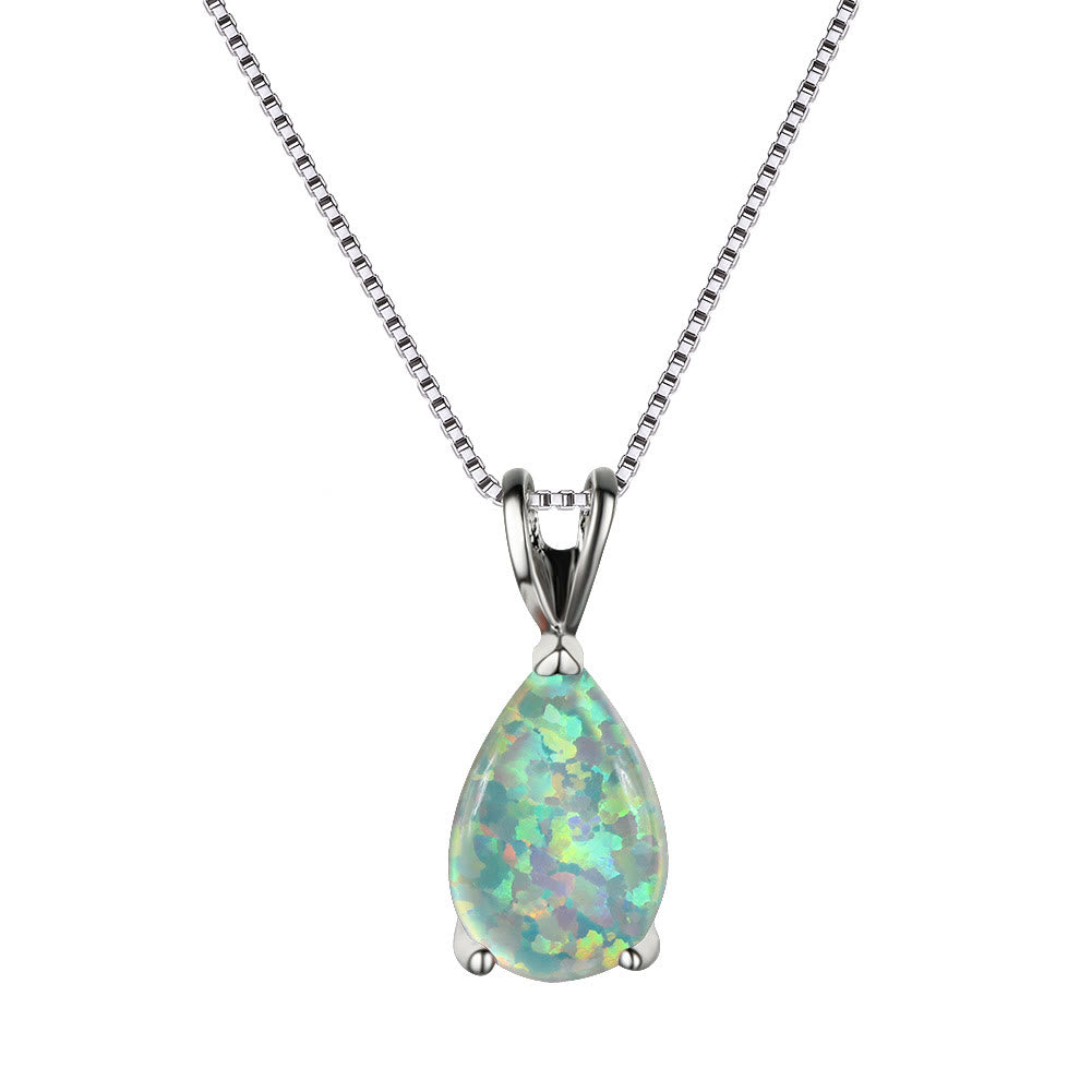 Collier simple avec pendentif en forme de goutte d'eau en opale synthétique Olivenorma