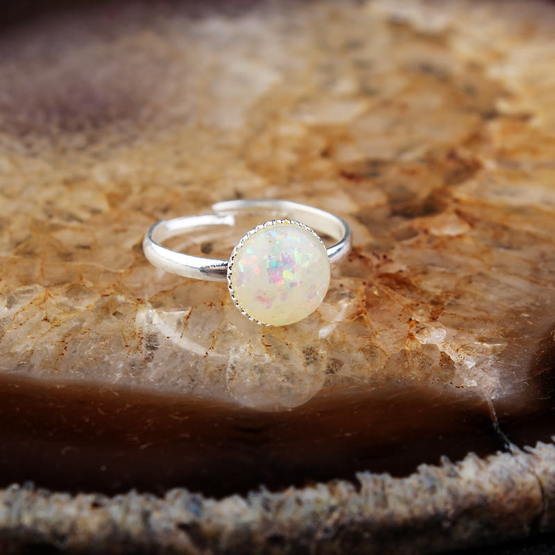 Bague ajustable simple en demi-cercle avec opale et pierre de lune Olivenorma