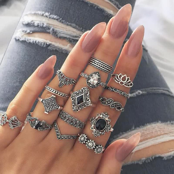 Ensemble de bagues Olivenorma Vintage Obsidian 15 pièces
