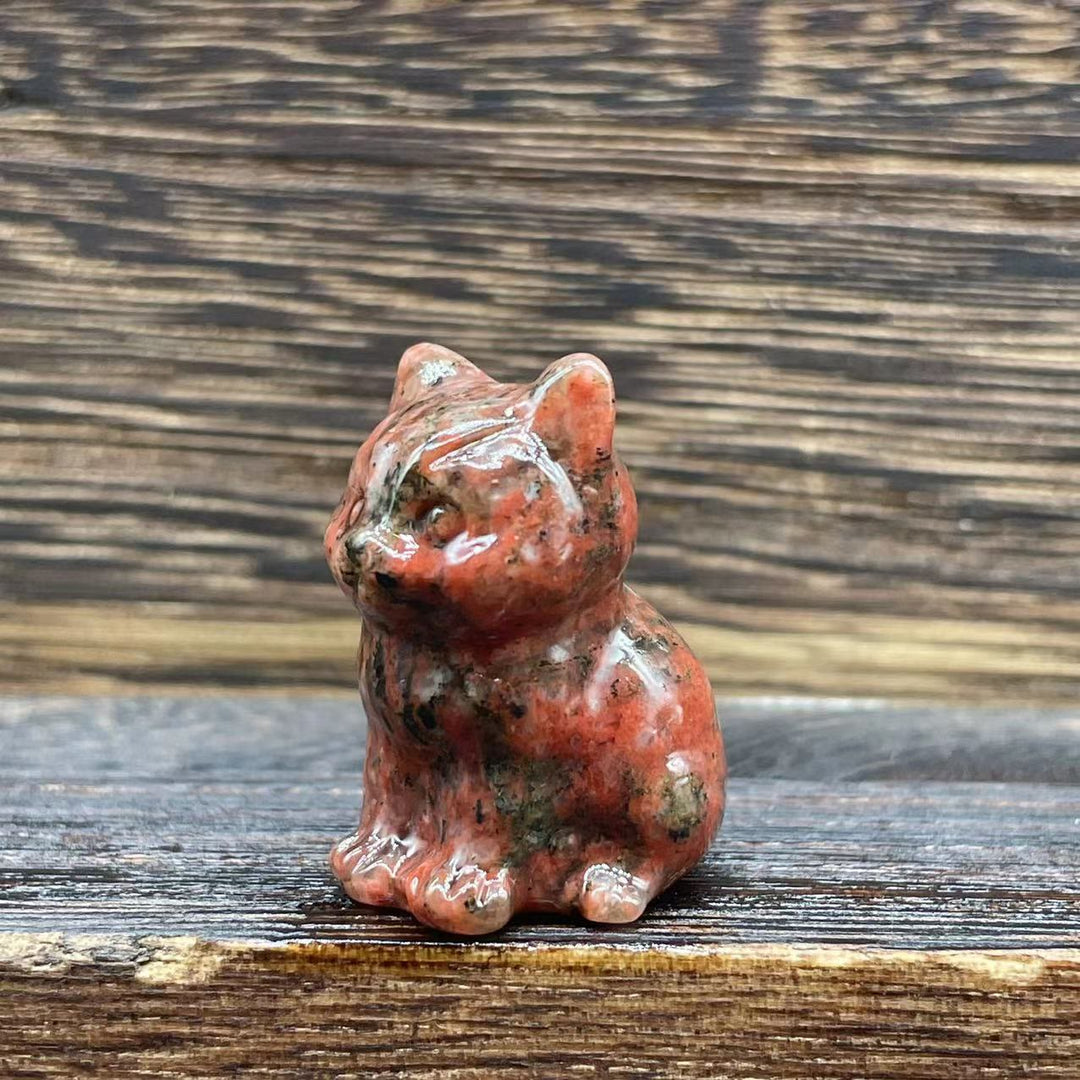 Décoration en pierre précieuse en forme de chaton mignon de 1,2 pouce en pierre naturelle Olivenorma 