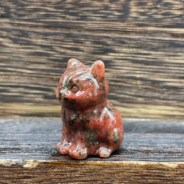 Décoration en pierre précieuse en forme de chaton mignon de 1,2 pouce en pierre naturelle Olivenorma 